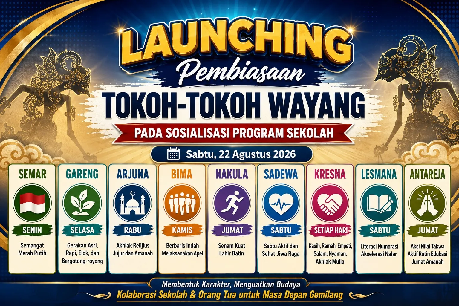 Launching Pembiasaan Tokoh-tokoh Wayang pada Sosialisasi Program Sekolah